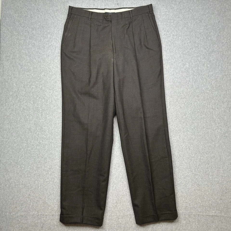 Pantalones de vestir plisados de lana vintage Christian Dior Monsieur talla 34x32 gris marrón Foto 1 de 4