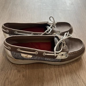 Sperry Damen Bootsschuhe Größe 8,5 Top-Sider Leder beige silber Paisley Resort - Bild 1 von 16