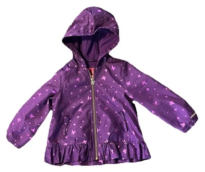 London Fog Girls Sz 4T Purple Pink 🦋 Butterfly Hooded Jacket Coat Fleece Lining - Image 1 of 4