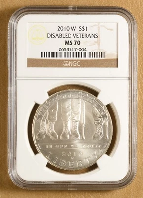 2010 W Disabled Veterans Commemorative Silver Dollar NGC MS70 - Image 1 of 2