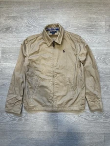 Ralph Lauren Jacket Boys 14/16 L EUC Zip-Up Coat Tan Khaki plaid polo - Picture 1 of 6