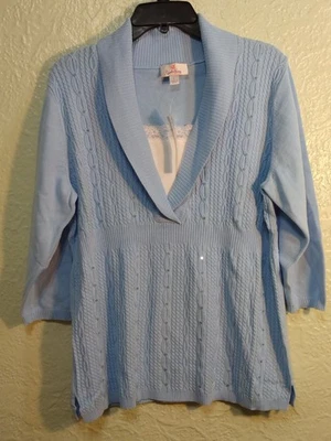 Quacker Factory Women's Sweater 3/4 Sleeve Blue Size L Sequined NWT - Image 1 of 4