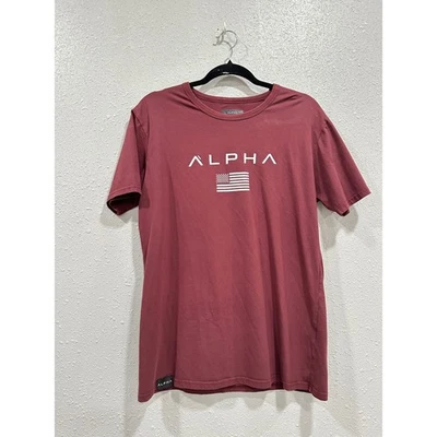 ALPHA American Flag Graphic T-Shirt Mens Large Maroon Casual - Image 1 of 4