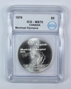 1976 Canada 5 Dollars Silver Montreal Olympics Platform Diving MS70 ICG - Picture 1 of 5