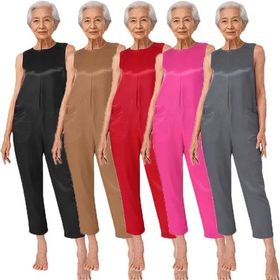 Frauen Overall Pflegeleicht Strampler Rundhals Nachtwäsche Reißverschluss Body - Bild 1 von 4