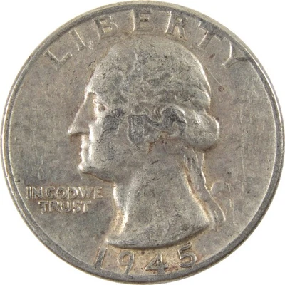 1945 Washington Quarter VF Very Fine Silver 25c Coin - Image 1 of 4