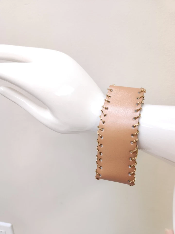 Nuevo brazalete de cadena dorada de cuero tostado firmado por Guess para hombre o mujer talla 7,25"-9,25" Foto 1 de 4