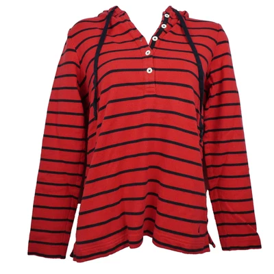 Nautica Sudadera con Capucha Mujer Pequeña Roja Negra Rayas Manga Larga Pullover Camisa Algodón Foto 1 de 4