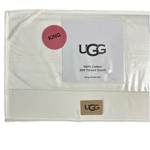 UGG® IONA King Sheet Set in Bright White 100% Cotton Bedding NWT - Picture 1 of 4