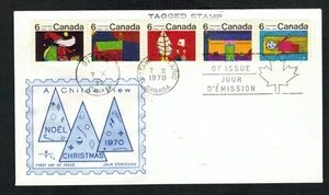 Canadá #528ap, 1970 6¢ Navidad tira etiquetada (527-524) Rosecraft FDC-Ottawa cxl - Imagen 1 de 1