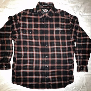 Harley Davidson Flannel Shirt Shacket XL 100 % Cotton Button Up Plaid Heavy Logo - Picture 1 of 14