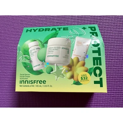 Innisfree Hydrate + Protect Suero Facial, Crema y Protector Solar Set NUEVO Cuidado de la Piel Foto 1 de 4