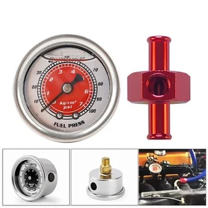 Fuel Pressure Gauge 0-100psi w/In-Line Adapter 3/8Inch Oil Liquid Pressure Gauge - Picture 1 of 13
