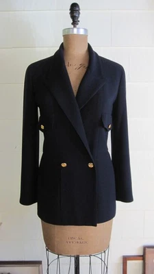 Vintage Chanel Navy Blue Wool Crepe Double Breasted Jacket Pointed Lapel size 36 - Image 1 of 4