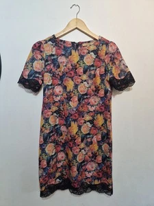 Womens Zara Vintage Floral Dress With Black Lace Trim Size Small - Picture 1 of 5