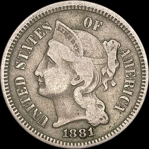 1881 3C Three Cent Nickel Uncertified Circulated - Picture 1 of 2