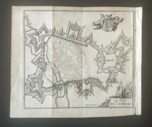 ANCIENT ORIGINAL ENGRAVING CARTE PLAN LA VILLE DE CAMBRAI XVI SEC. - Picture 1 of 2