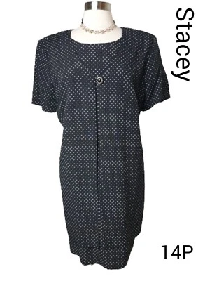 Vestido para mujer Petite 14 negro funda manga corta lunares 14P nuevo sin etiquetas Foto 1 de 4