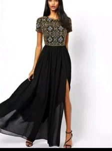Virgos Lounge Bead Embellish Blue Gems Maxi Dress UK12 Soldout BNWT - Picture 1 of 6