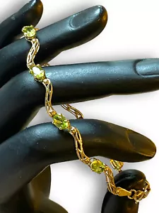 Beautiful Vintage 10k Yellow Gold Oval Peridot 7.25” Fancy Link Bracelet! - Picture 1 of 24