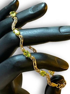 Linda pulseira de elos extravagantes vintage de ouro amarelo 10k peridoto oval 7,25 pol.! - Imagem 1 de 4