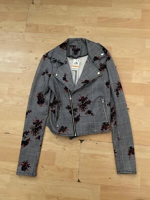 NEW MATERIAL GIRL plaid White Black Floral Jacket Size S Women Casual Moto AF17 - Image 1 of 2