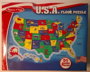 Melissa & Doug Floor Puzzle United States of America Map 51 Jumbo Piece USA #440 - Picture 1 of 8