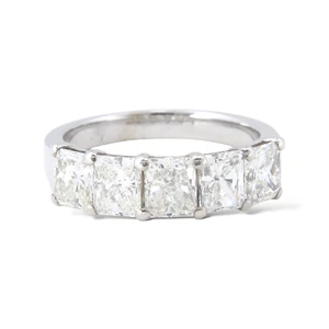 Anniversary Band 2.5 CT 5 Stone Natural Diamond Radiant Cut 18K White Gold Ring - Picture 1 of 7