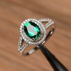 Emerald Halo Ring 925 Sterling Silver White Gold Plated Oval Cut Emerald Ring