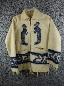 Vintage 50s Mens Medium Wool Knit Fringed Southwestern Birds Full Zip Jacket - Picture 1 of 17