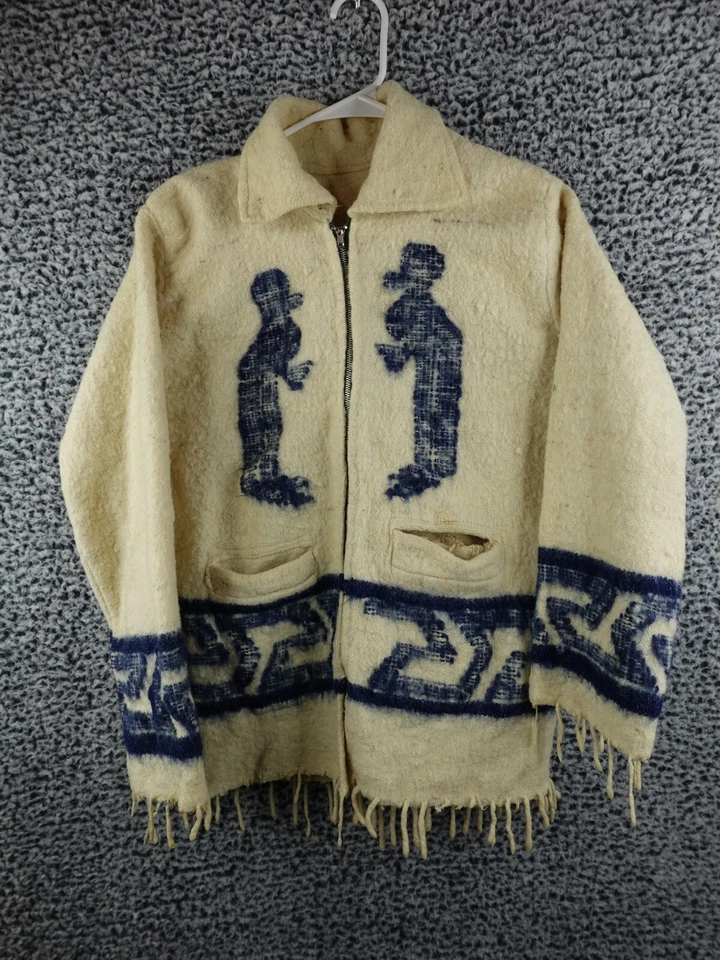 Chaqueta de Colección Años 50 Para Hombres Mediana Lana Tejida Flecos Southwestern Birds Cremallera Completa Foto 1 de 4