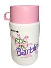 Vintage 1990 Barbie Thermos With Pink Roses And Ribbon With Lid