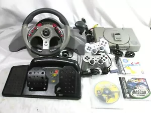 PS1 with Racing Steering Wheel 2 Controllers and games LOT - Picture 1 of 10