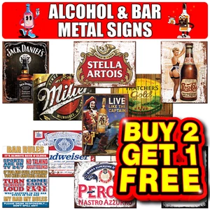 BAR METAL SIGNS HOME PUB MANCAVE BEER LAGER ALCOHOL RETRO VINTAGE WALL PLAQUES - Picture 1 of 160