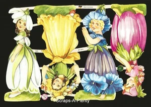 German Embossed Vintage Style Scrap Die Cut - Precious Flower Girls EF7310 - Picture 1 of 1