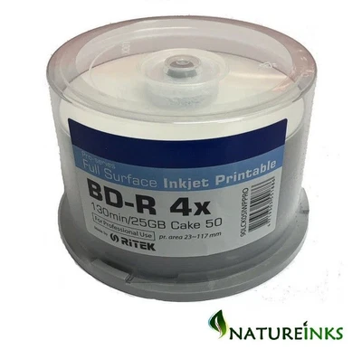 Ritek Pro Blank Blu Ray Discs 4x Inkjet Printable BD R 25GB 130mins UK Stock Lot