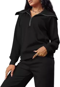 XIEERDUO Lounge Set, Half Zip Sweatshirt & Wide Leg Sweatpants. Black. Small NEW - Picture 1 of 9