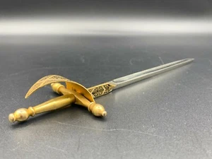 TOLEDO Spain Damascene Sword Letter Opener Ornate Brass Paper Tool 8 1/8" - Picture 1 of 12