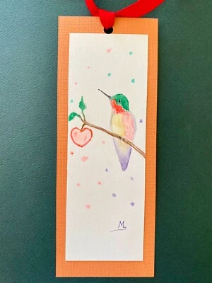 Colibrí Arte Original Marcador Pintado Colibrí Corazón Pintura Arte Pájaro Foto 1 de 4