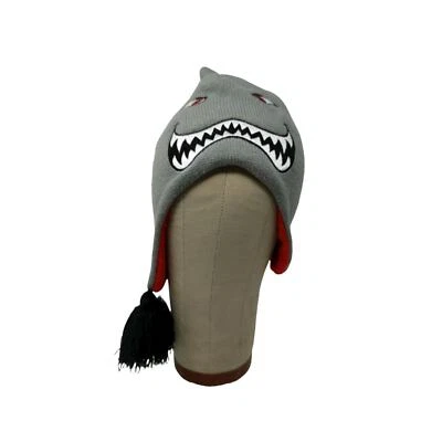 Youth Boys Shark Beanie Trapper Hat Embroidered Decorations Gray SEE DESC - Imagem 1 de 4