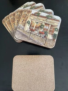 Juego de 6 montañas rusas con respaldo de corcho 4"" creperie San Eustaquio bistro NUEVO - Imagen 1 de 8