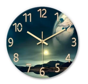 Modern Earth Landscape Pattern Tempered Glass Wall Clock – 4mm Thick Silent Quar - Picture 1 of 7