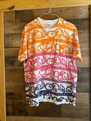 热带水果 T 恤复古成人 XL Ombre 条纹全角质美国制造 — 第 1/4 张图片