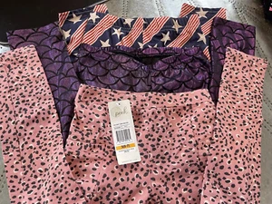 3 Pair Girls Leggings - Stars/Stripes, Purple Mermaid Scales, Cheetah - 6/6 - Picture 1 of 3