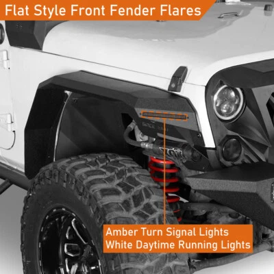 WIDE STEEL FRONT FENDER FLARES PAIR W/SIGNAL LED FOR JEEP WRANGLER JK 2007-2018 - Image 1 of 4