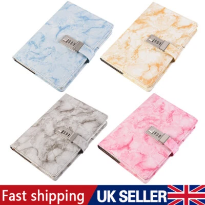 A5 Notebook PU Leather Password Code Lock Book Marble Journal Diary Lockable ! - Image 1 of 4