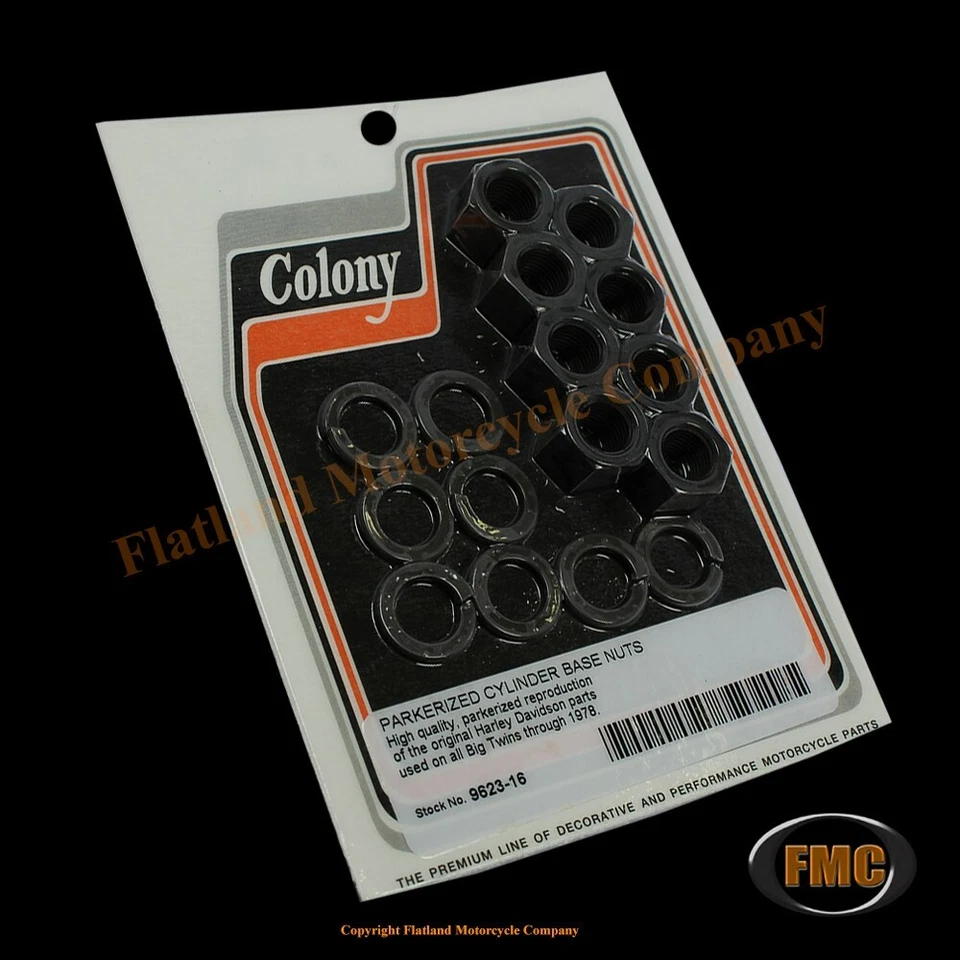 Colony 9623-16, Cylinder Base Nut Set, 1930-1978 Big Twins, P/N 7839, Parkerized - Image 1 of 1