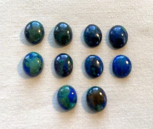 10 Azurite Malachite 10 x 8 mm Cabochon Oval Gemstones Loose Stones NOS Vintage - Picture 1 of 4