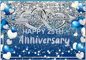 HAPPY 25th SILVER WEDDING ANNIVERSARY Scene Setter wall mural BACKDROP 5'x3' - Picture 1 of 1