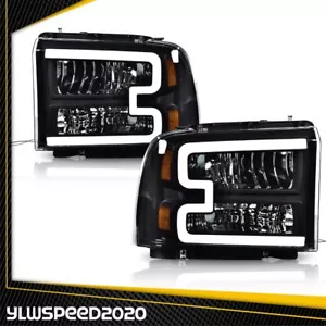 LED DRL Black Headlights Fit For 2005-2007 Ford F250 F350 F450 F550 Super Duty - Bild 1 von 10